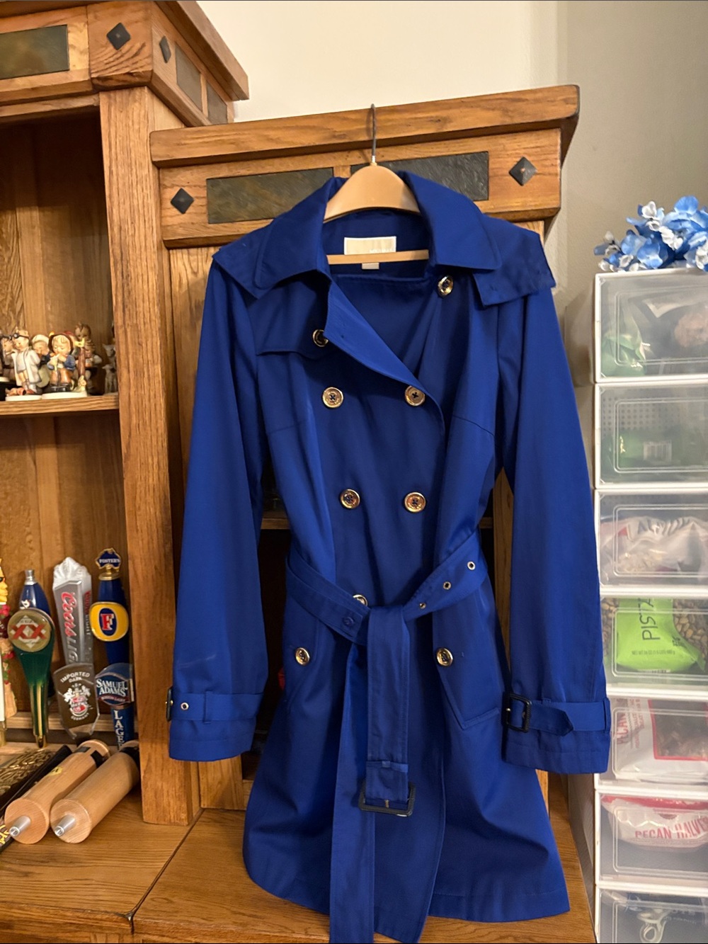 MICHAEL Michael Kors Cobalt Blue Double-Breasted Trench RainCoat